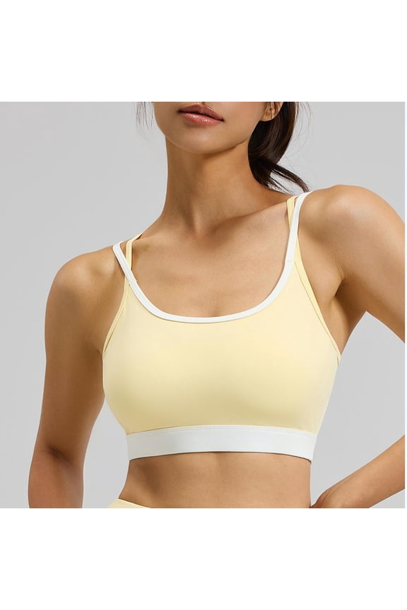Womens Backless Sport Bras Push Up Back Cross Criss Strap Trendy Ladies Wear (Yellow/S)