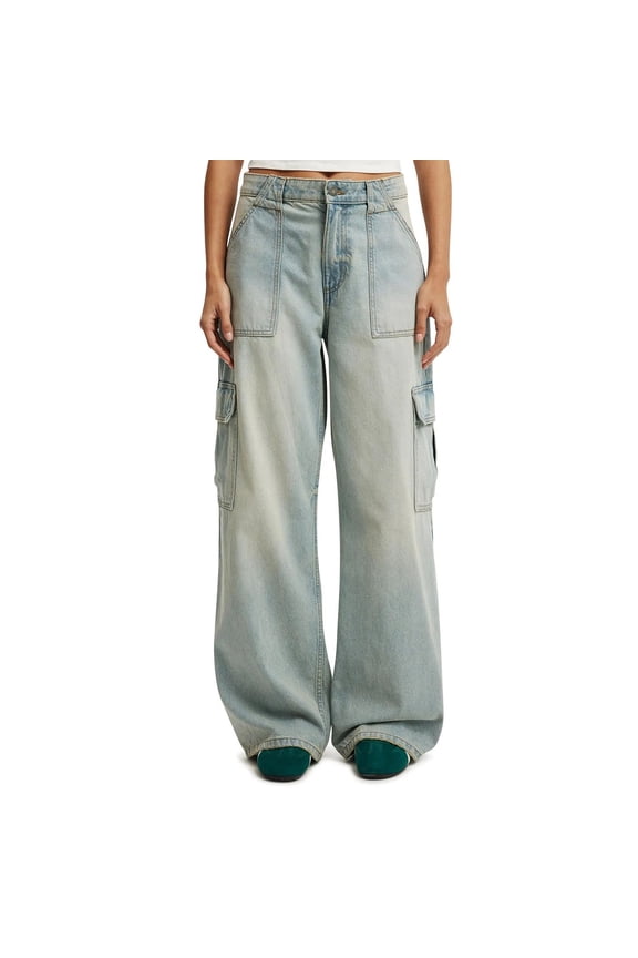 Womens Baggy Vintage Cargo Jeans Wide Leg High Waist Straight Long Pants With Multiple Pockets Dark Blue Xl