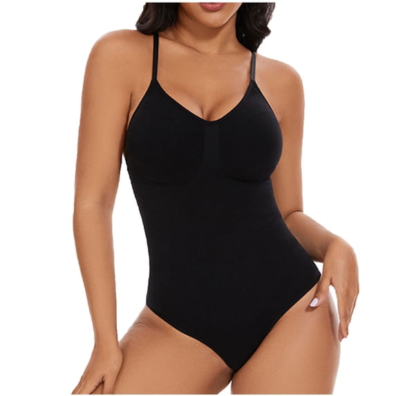 Hxshgdsn Womens Basic Cami Bodysuit Stretchy Slim Fit Solid Color Jumpsuit Shapewear(Black/2XL)