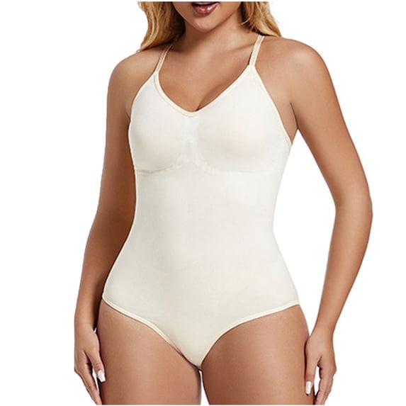 Hxshgdsn Womens Basic Cami Bodysuit Stretchy Slim Fit Solid Color Jumpsuit Shapewear(White/XL)