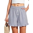 thumbnail image 1 of Hxshgdsn Womens Boxer Shorts with Pocket Ruffle Summer Crop Pants Sleep Striped Casual Pajamas Beach Casual Sportwear（Blue/L）, 1 of 6