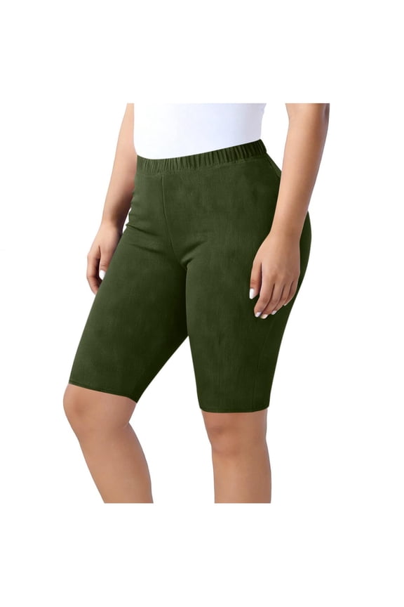 Womens Casual Crop Biker Pants Solid Color High Waist Stretchy Soft Leggings Workout(Army Green/L)