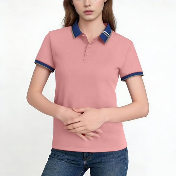 Hxshgdsn Womens Casual Short Sleeve Shirt Henley Lapel Collar Golf Blouse Gym Workout Tee(Pink/4XL)