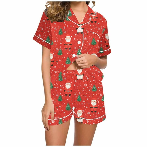 Hxshgdsn Womens Christmas Pajamas Set Short Sleeve Tops And Elastic Shorts With Pocket Loungewear Red 8 M