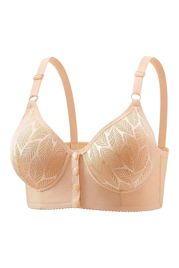 Womens Comfort Bras Front Closure Lace Embroidery Full Coverage Lift Up Seamless No Underwire Push Up Shaping Wireless Everyday Bras,Beige,42B