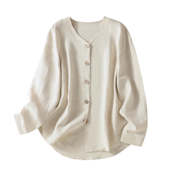 Hxshgdsn Womens Crewneck Cardigan Sweater Spring Fall Long Sleeve Knitted Jacket Trendy Button Down Tops Beige Xl