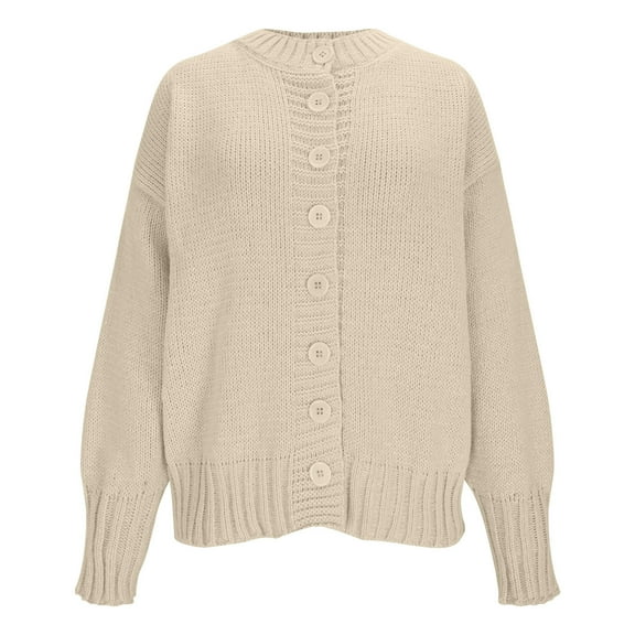 Hxshgdsn Womens Cropped Cardigan Sweaters Long Sleeve Button Knit Jacket Casual Fall Trendy Outerwear Beige S