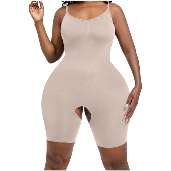 Hxshgdsn Womens Crotchless Cami Bodysuit Sleeveless Stretchy Slim Fit Shapewear(Beige/XL)