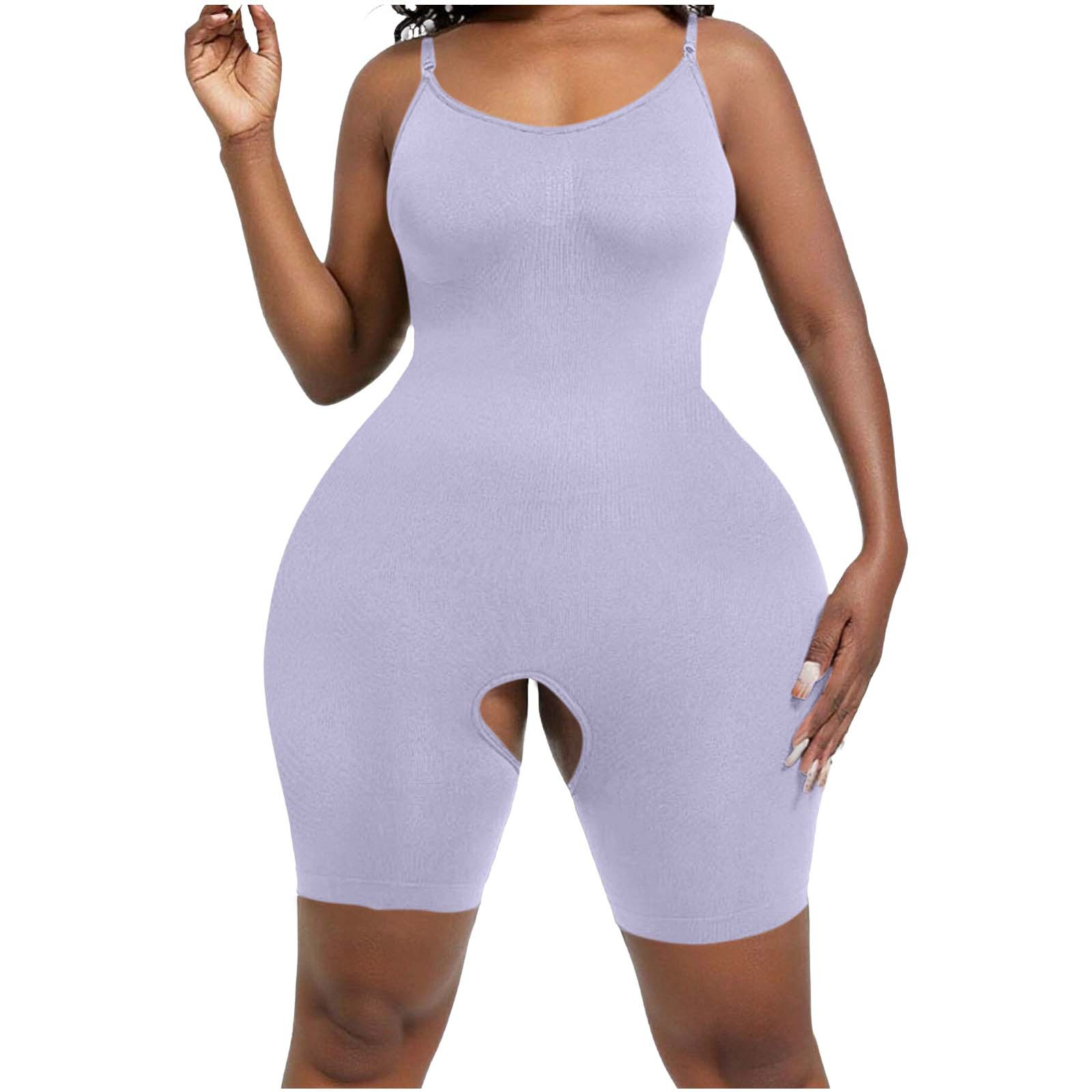 Hxshgdsn Womens Crotchless Cami Bodysuit Sleeveless Stretchy Slim Fit Shapewear(Purple/3XL)