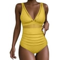 thumbnail image 1 of Hxshgdsn Womens Deep V Neck One Piece Bikini Slimming Wide Strapped Modest Swimsuit High Waist Trendy Swimwear Yellow Xl, 1 of 8