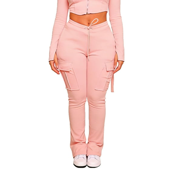 Hxshgdsn Womens Drawstring Leggings Skinny High Waist Cargo Sweatpants With Pockets Stretchy Casual Joggers Pink Xl