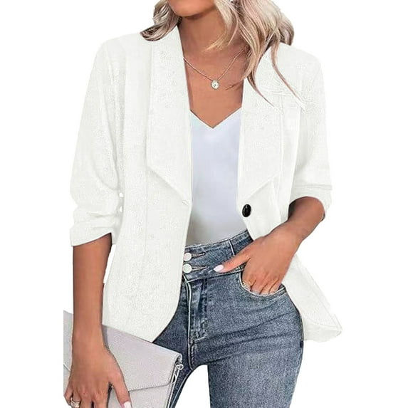 Hxshgdsn Womens Dress Blazer Suit Long Sleeve Jacket Slim Fit Trendy Casual Business Tops White L