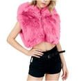 thumbnail image 1 of Hxshgdsn Womens Faux Fur Shrugs Jacket Trendy Lapel Sleeveless Full Zipper Crop Cardigans Vest Y11K Hot Pink L, 1 of 5