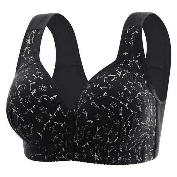 Hxshgdsn Womens Front Close Button Bras Floral Lace Wire-Free Push Up Sheer Thin Mesh Straps Full Coverage Seamless Plus Size Everyday Bras,Black,40B