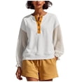 thumbnail image 1 of Hxshgdsn Womens Henley Sweatshirt with Sheer Patchwork Puff Sleeves Casual Pullover Top Summer Daily Wear(White/2XL), 1 of 6
