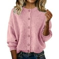 thumbnail image 1 of Hxshgdsn Womens Long Sleeve Crew Neck Sweaters Open Front Button Cardigan Loose Fit Fall Tops Pink L, 1 of 5