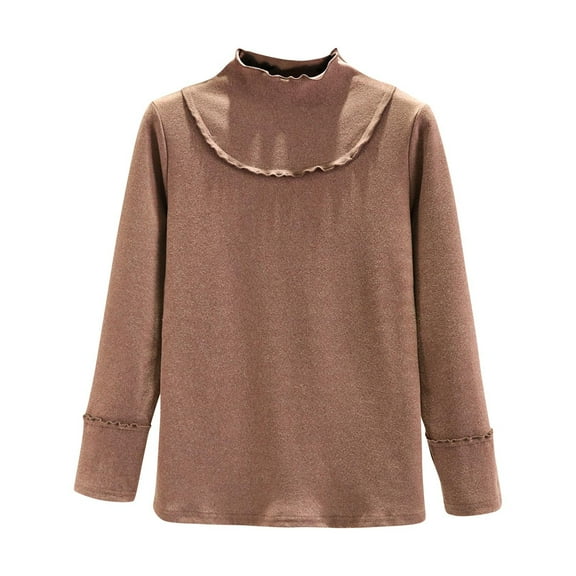 Hxshgdsn Womens Long Sleeve Tops Mock Turtleneck Thermal Base Layer Casual Basic Tees For Lady Trim Undershirt Coffee 2Xl