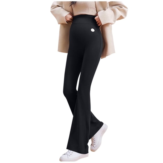 Hxshgdsn Womens Maternity Flare Leggings Full Long Yoga Pants Over The Belly Stretchy Trousers Black L
