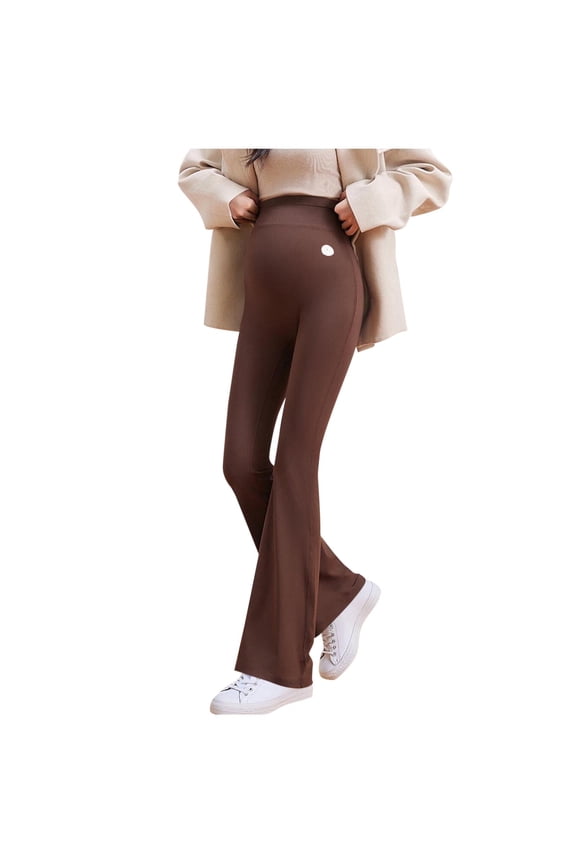 Womens Maternity Flare Leggings Full Long Yoga Pants Over The Belly Stretchy Trousers Coffee L