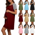 thumbnail image 1 of Hxshgdsn Womens Maternity Nightgown with Raglan Sleeves Short Sleeve Loungewear Dress for Sleep Dailywear（Wine/L）, 1 of 9