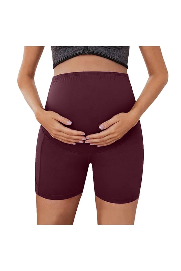 Womens Maternity Yoga Shorts With Pockets Slim Fit Workout Active Short Pants Bottom Layer Briefs Wine Xl