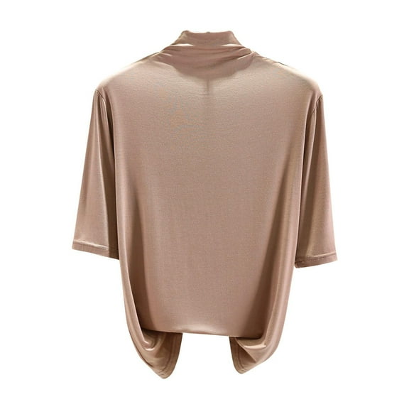 Hxshgdsn Womens Mock Turtleneck Tops Short Sleeve Tees Trendy Soft Blouse Running Sportwear Khaki 2Xl