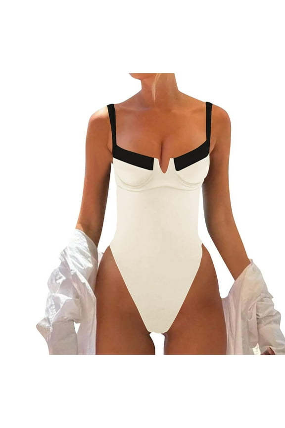 Womens One Piece Swimsuit Cheeky Sporty Bodysuit Slimming Hide Belly Bikini White L