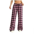 thumbnail image 1 of Hxshgdsn Womens Plaid Pajamas Pants Elastic High Waist Drawstring Straight Leg Long Pant with Pocket（Pink/L）, 1 of 8