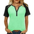 thumbnail image 1 of Hxshgdsn Womens Plus Size Shirts Raglan Short Sleeve Quarter Button V Neck Trendy Pullover Tops（Green/XL）, 1 of 8