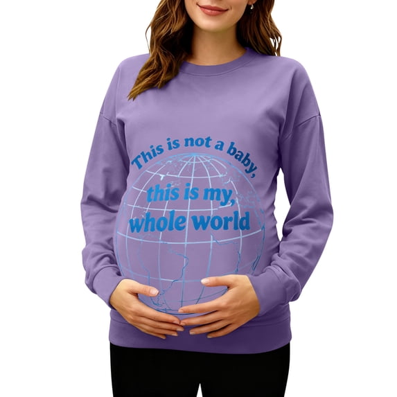 Hxshgdsn Womens Pregnancy Sweatshirts Soft Long Sleeves Crew Neck Maternity Clothes With Graphic Printed Purple M