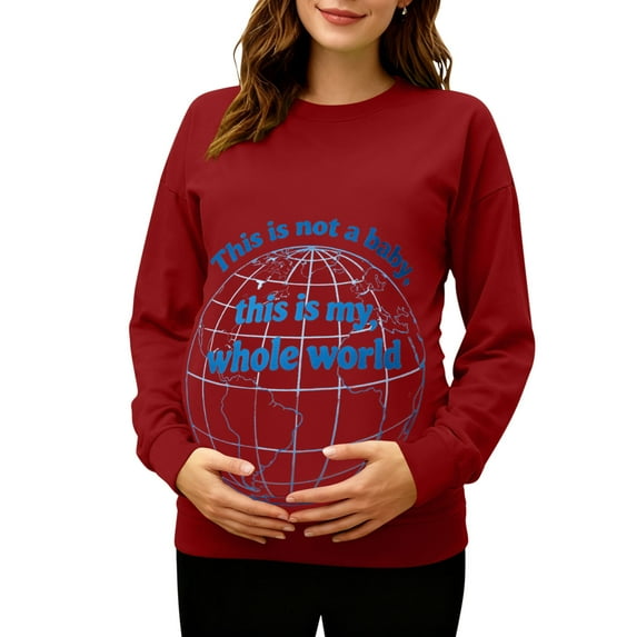 Hxshgdsn Womens Pregnancy Sweatshirts Soft Long Sleeves Crew Neck Maternity Clothes With Graphic Printed Red Xl