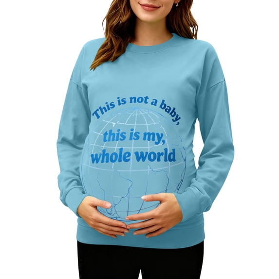 Hxshgdsn Womens Pregnancy Sweatshirts Soft Long Sleeves Crew Neck Maternity Clothes With Graphic Printed Sky Blue M