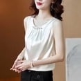 thumbnail image 1 of Hxshgdsn Womens Satin Silk Dress Tops Crew Neck Sleeveless Pullover Shirt With Front Pleated Summer White Xl, 1 of 5