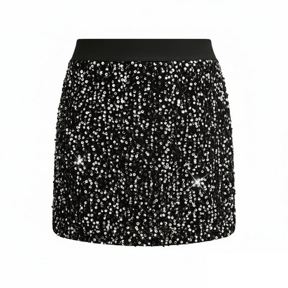 Hxshgdsn Womens Sequin Mini Skirt Sparkly Party Skirts Night Out Casual Dress for Ladies(Black/M)