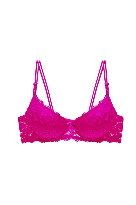 Womens Sexy Lace Bras Plus Size Sheer Lingerie Push Up Padded Unlined Lift Up Underwire Everyday Comfy Balconette Demi Bras,Hot Pink 1,42C