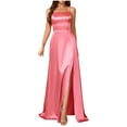 thumbnail image 1 of Hxshgdsn Womens Sleeveless Slip Dress Square Neck Spaghetti Strap Split Satin Prom Dress A Line Flowy Backless Plus Size Maxi Dresses,Pink,M, 1 of 5