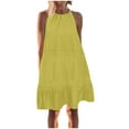 thumbnail image 1 of Hxshgdsn Womens Summer Casual Halter Dress Sleeveless Ruffle Flowy Beach Sun Dress Loose Swing Pleated Solid Flowy Tiered Mini Dress,Yellow,L, 1 of 5