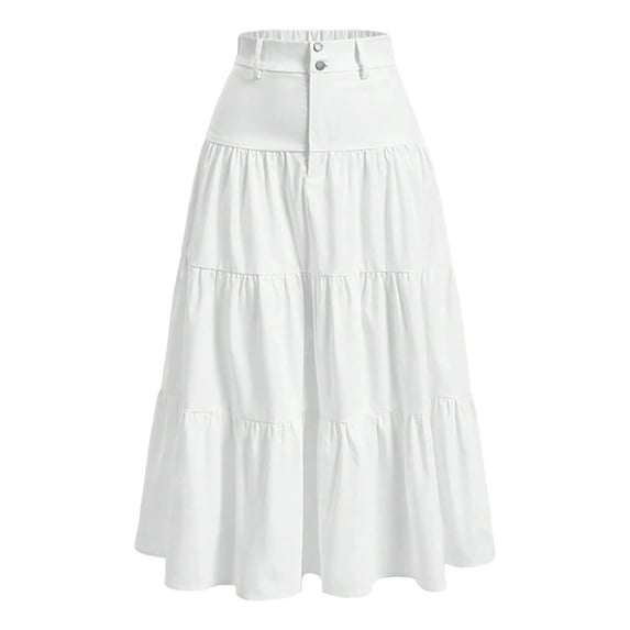 Hxshgdsn Womens Tiered Maxi Skirt High Waist Ruffle Skirt Summer Casual Vacation Trendy Outfits(White/XS)