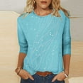 thumbnail image 1 of Hxshgdsn Womens Tops Women's 3/4Sleeve Shirts Casual Summer Tops Trendy Blouses Cute Printed T-Shirts Outfits Clothes Fall Outfits For Women 2025 Sky Blue S, 1 of 9