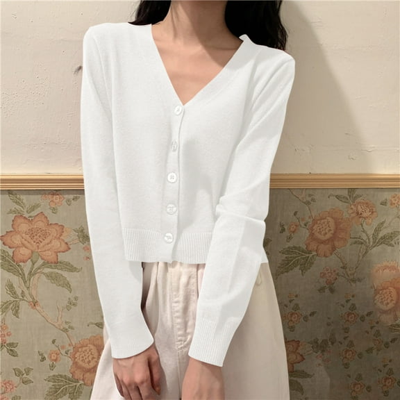 Hxshgdsn Womens Tops Women's Cardigan Coat 2025 Solid Button Knit Winter Outerwear Essentials Fall Outfits For Women 2025 White Free Size