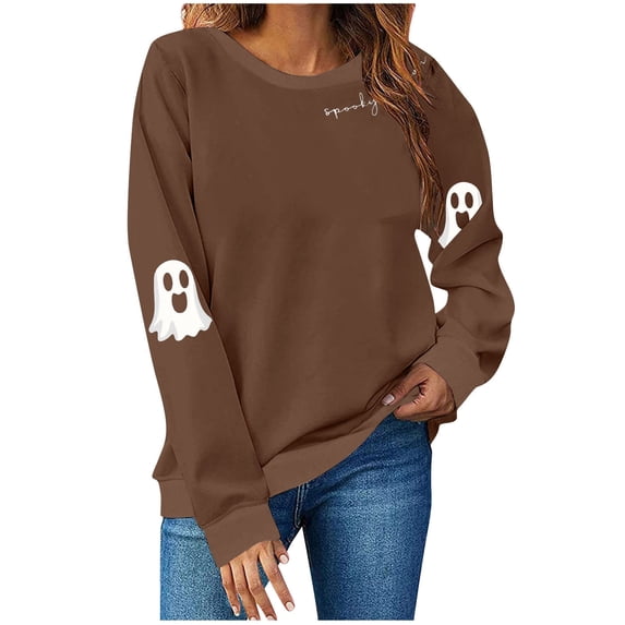 Hxshgdsn Womens Tops Women's Oversized Sweatshirt Long Sleeve Print Fall 2025 Loungewear Essentials Fall Outfits For Women 2025 Brown S