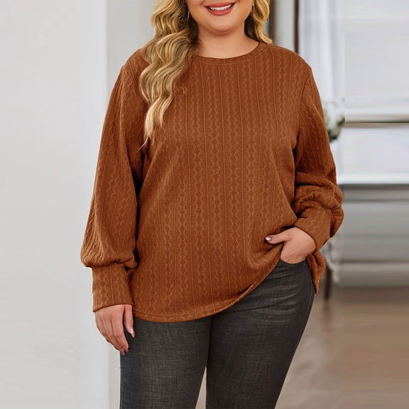 Hxshgdsn Womens Tops Women's Oversized T-Shirt Long Sleeve Loose Print Fall 2025 Casual Essentials Fall Outfits For Women 2025 Brown S