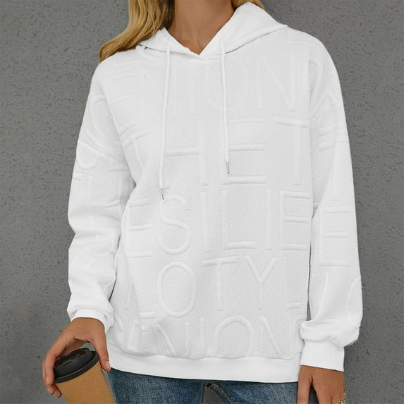 Hxshgdsn Womens Tops Women's Solid Color Zipper Long Sleeve Hooded Pocket Sweater Coat Jacket Fall Outfits For Women 2025 White L