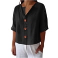 thumbnail image 1 of Hxshgdsn Womens V Neck Blouse Button Down Short Sleeve Casual Cardigan Summer Vacation （Black/M）, 1 of 6