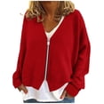 thumbnail image 1 of Hxshgdsn Womens V Neck Cardigans Sweaters Long Sleeve Blazer Peplum Knit Open Front Jacket Red Xl, 1 of 5