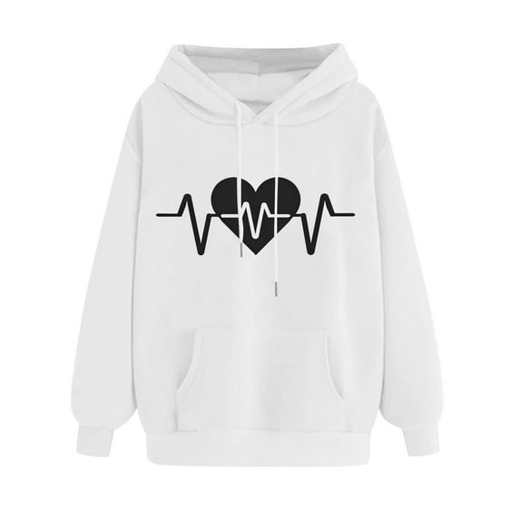 Hxshgdsn Womens Valentine Day Sweatshirt With Hoodie Graphic Heart Printed Pullover Tops Girlfriend Gift White S