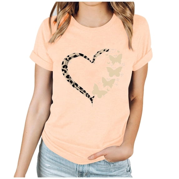 Hxshgdsn Womens Valentines T Shirt Graphic Heart Printed Short Sleeve Tees Trendy Casual Lover Gift Tops Beige 7 2Xl