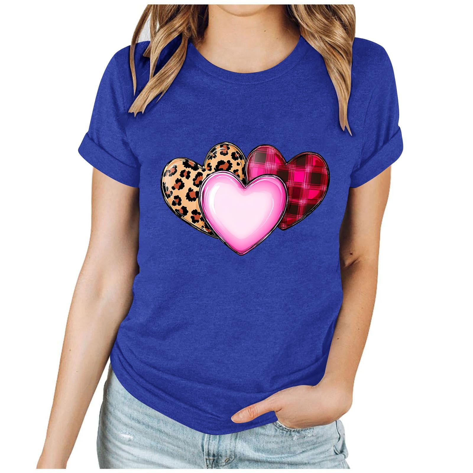 Hxshgdsn Womens Valentines T Shirt Graphic Heart Printed Short