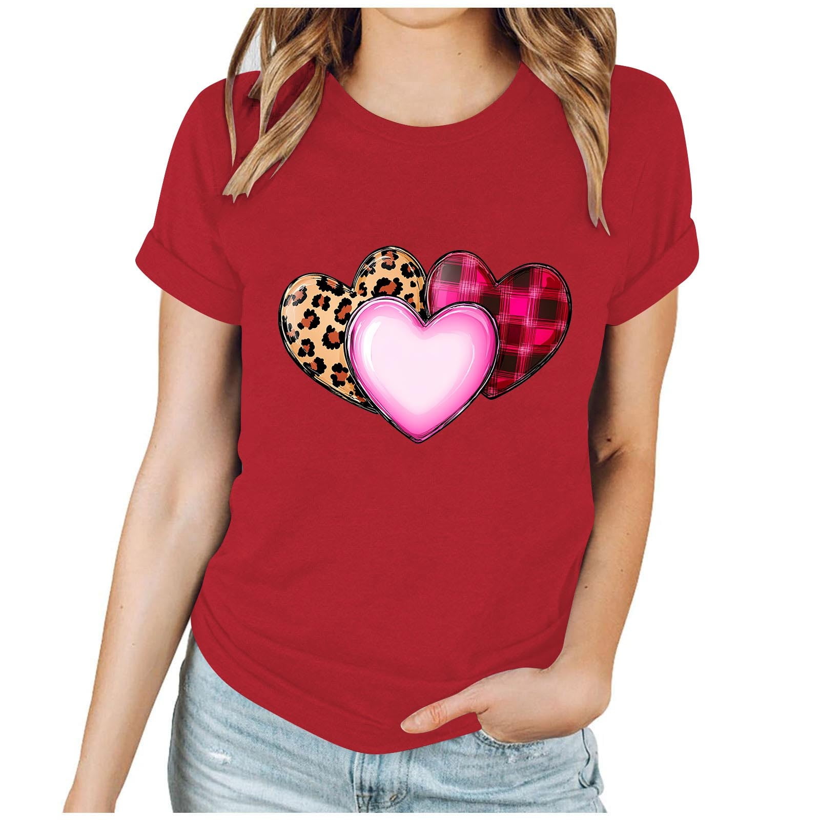 Hxshgdsn Womens Valentines T Shirt Graphic Heart Printed Short
