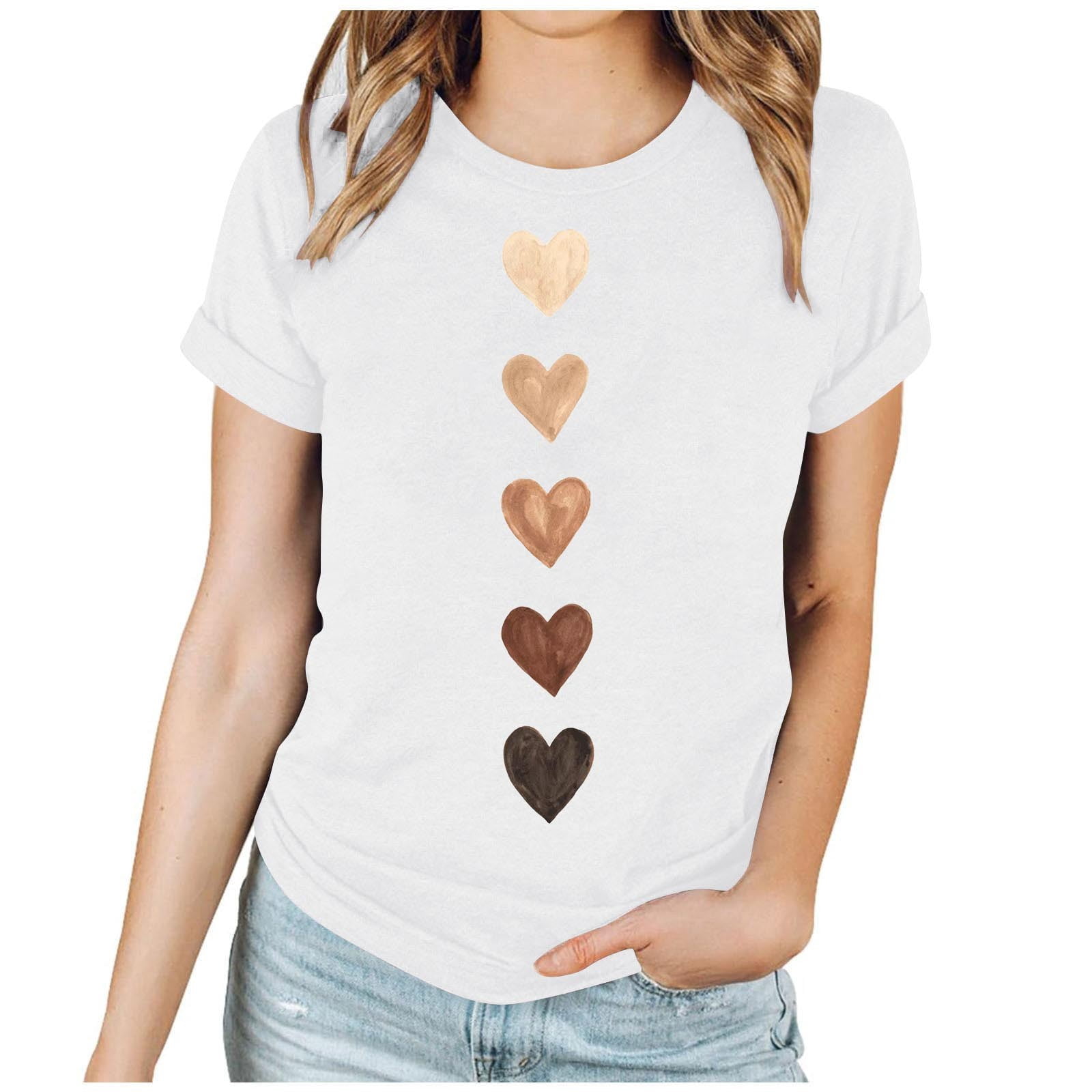 Hxshgdsn Womens Valentines T Shirt Graphic Heart Printed Short
